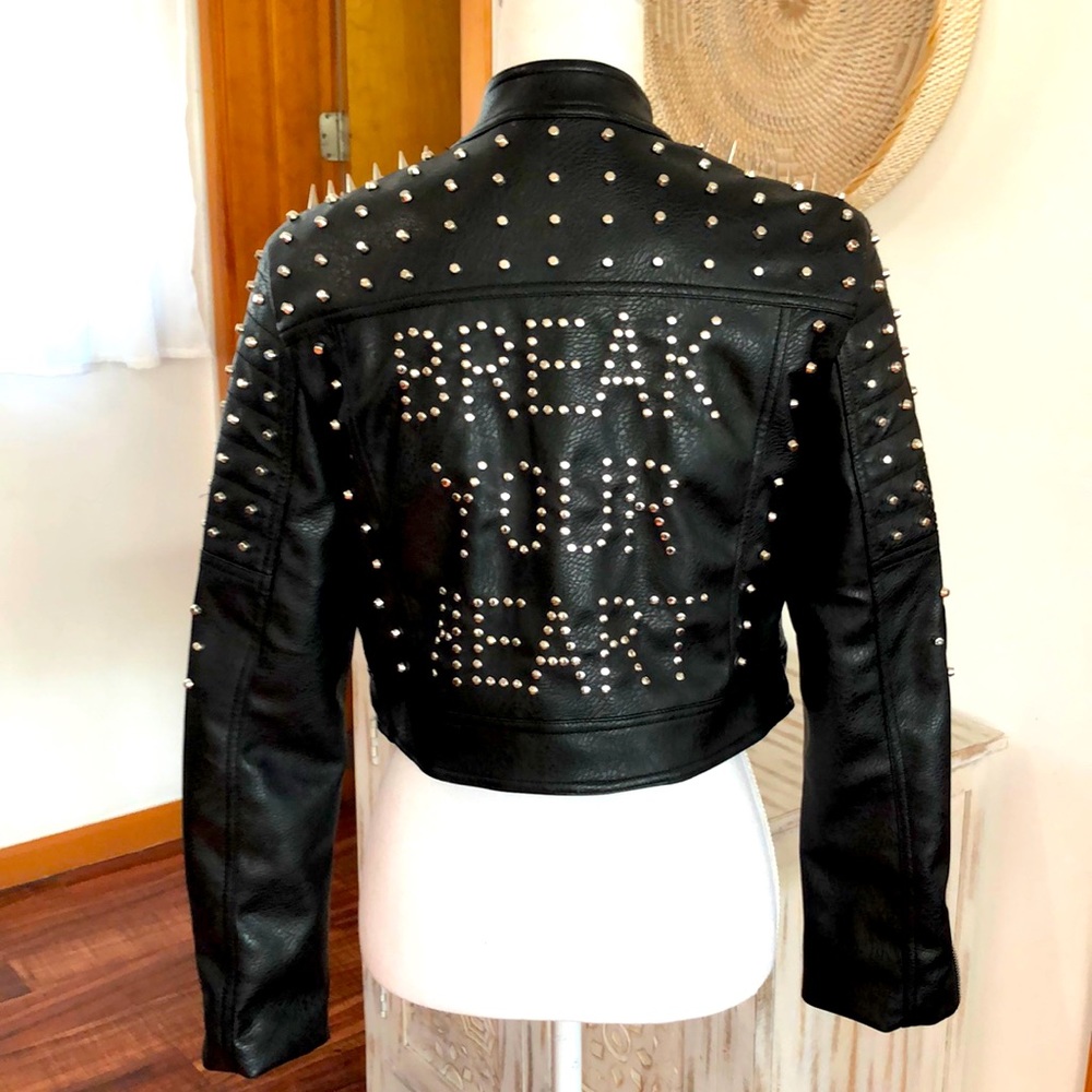 Studded Black Cropped Leather Jacket - Break Your Heart